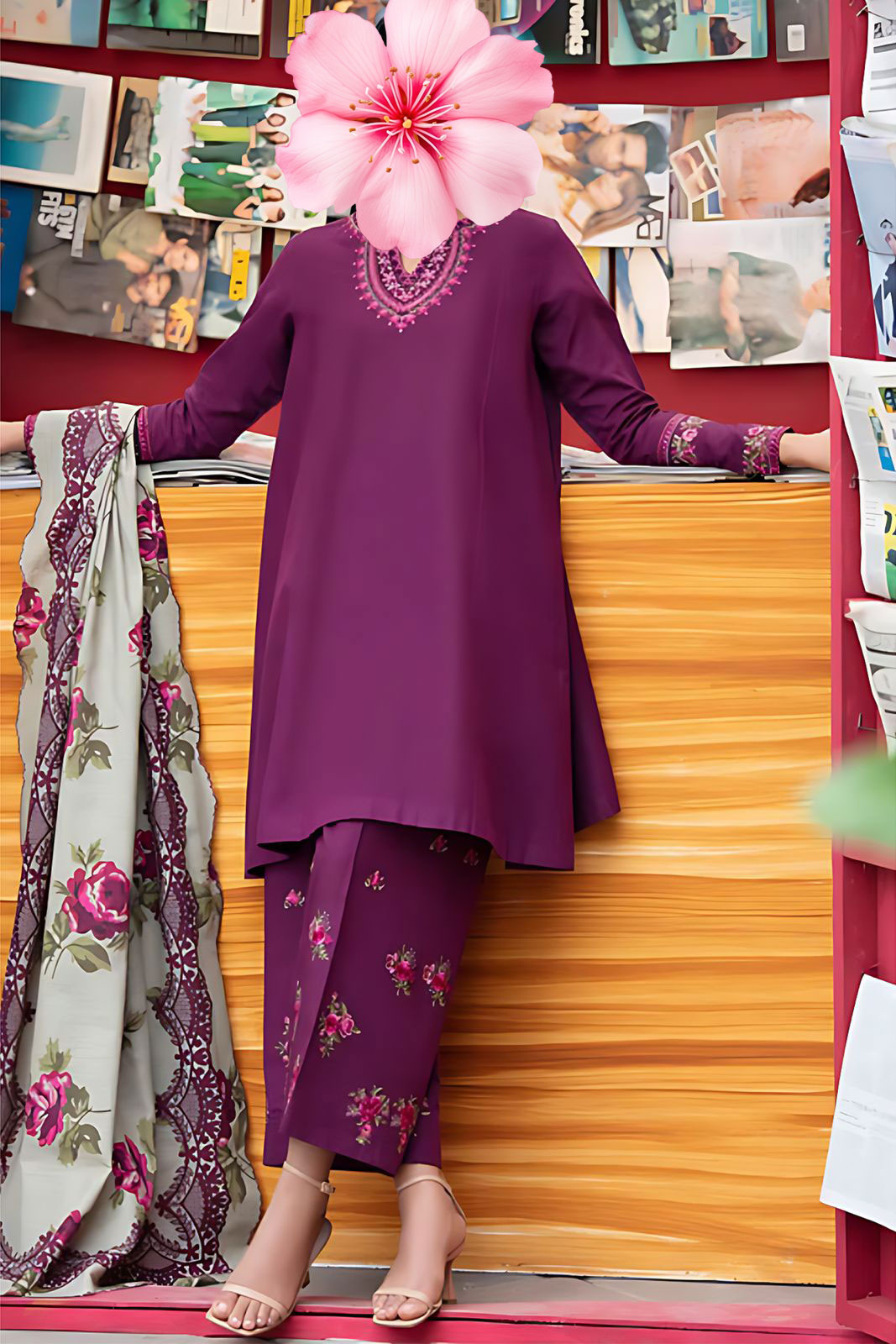 3pc Unstitched Pure Lawn Heavy Embroidered Suit