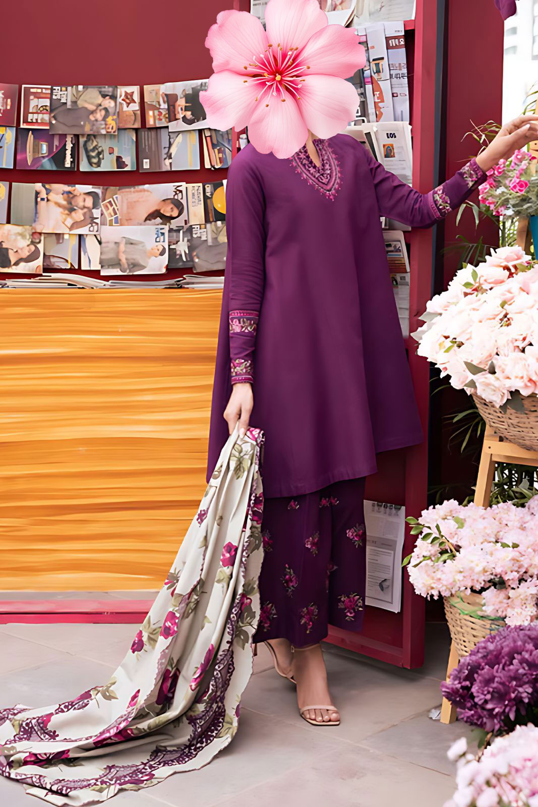 3pc Unstitched Pure Lawn Heavy Embroidered Suit