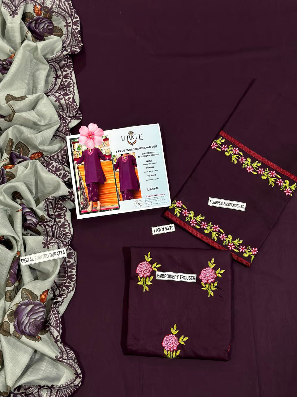 3pc Unstitched Pure Lawn Heavy Embroidered Suit