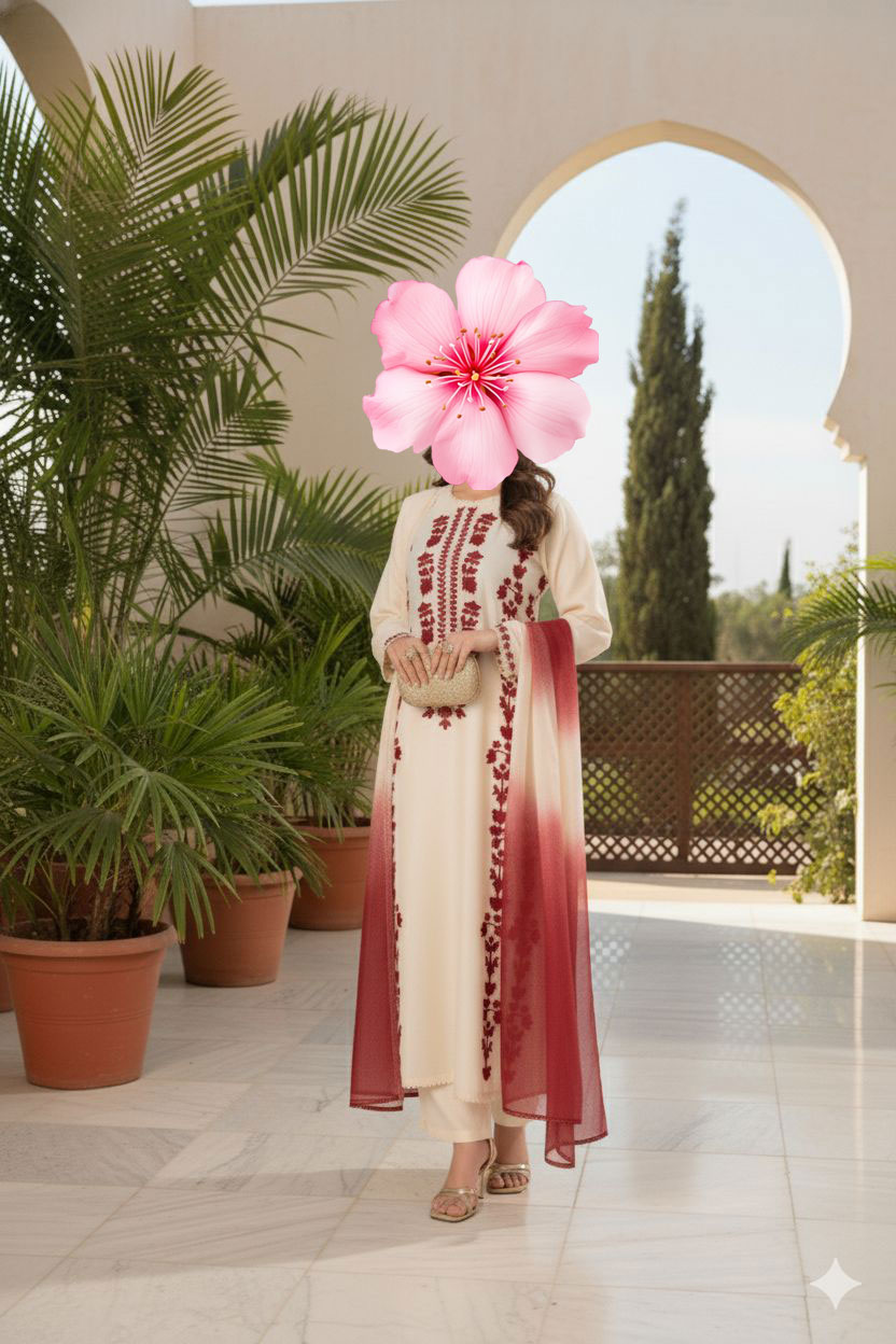 3pc Unstitched Pure Lawn Heavy Embroidered Suit