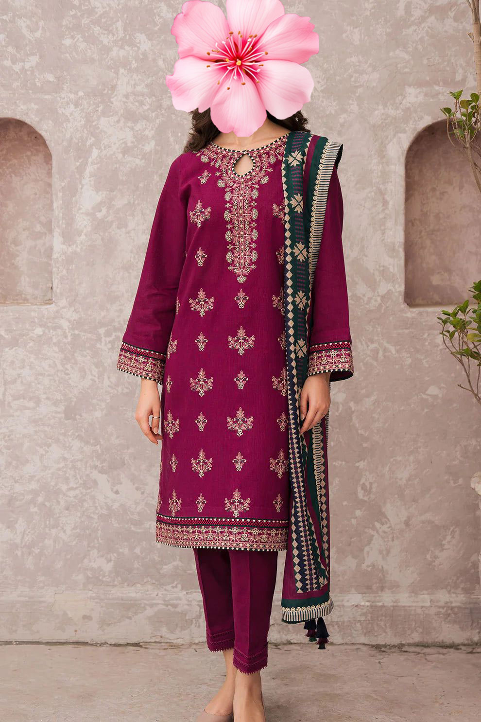 3pc Unstitched Pure Lawn Heavy Embroidered Suit