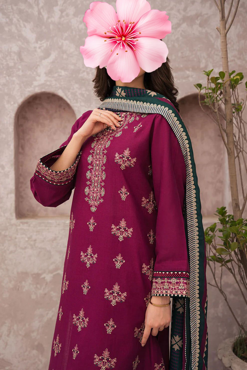 3pc Unstitched Pure Lawn Heavy Embroidered Suit