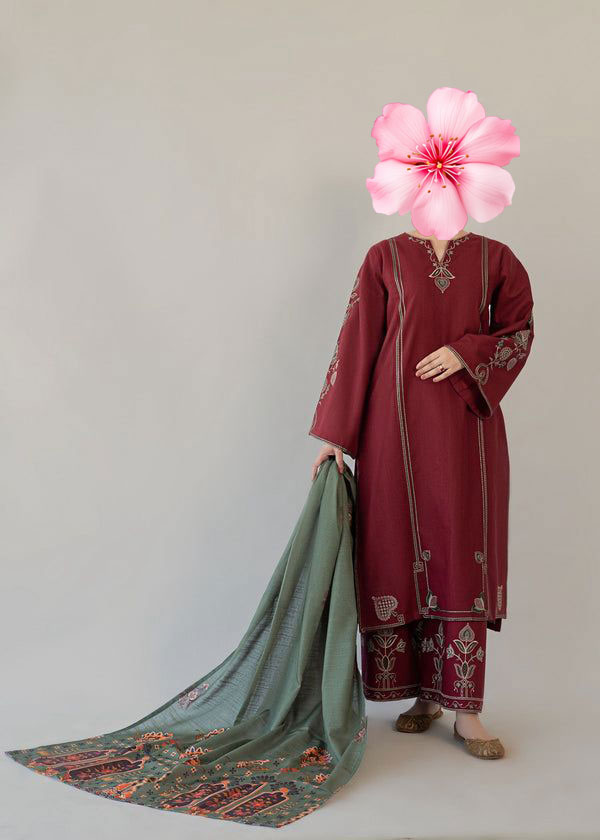 3pc Unstitched Pure Lawn Heavy Embroidered Suit
