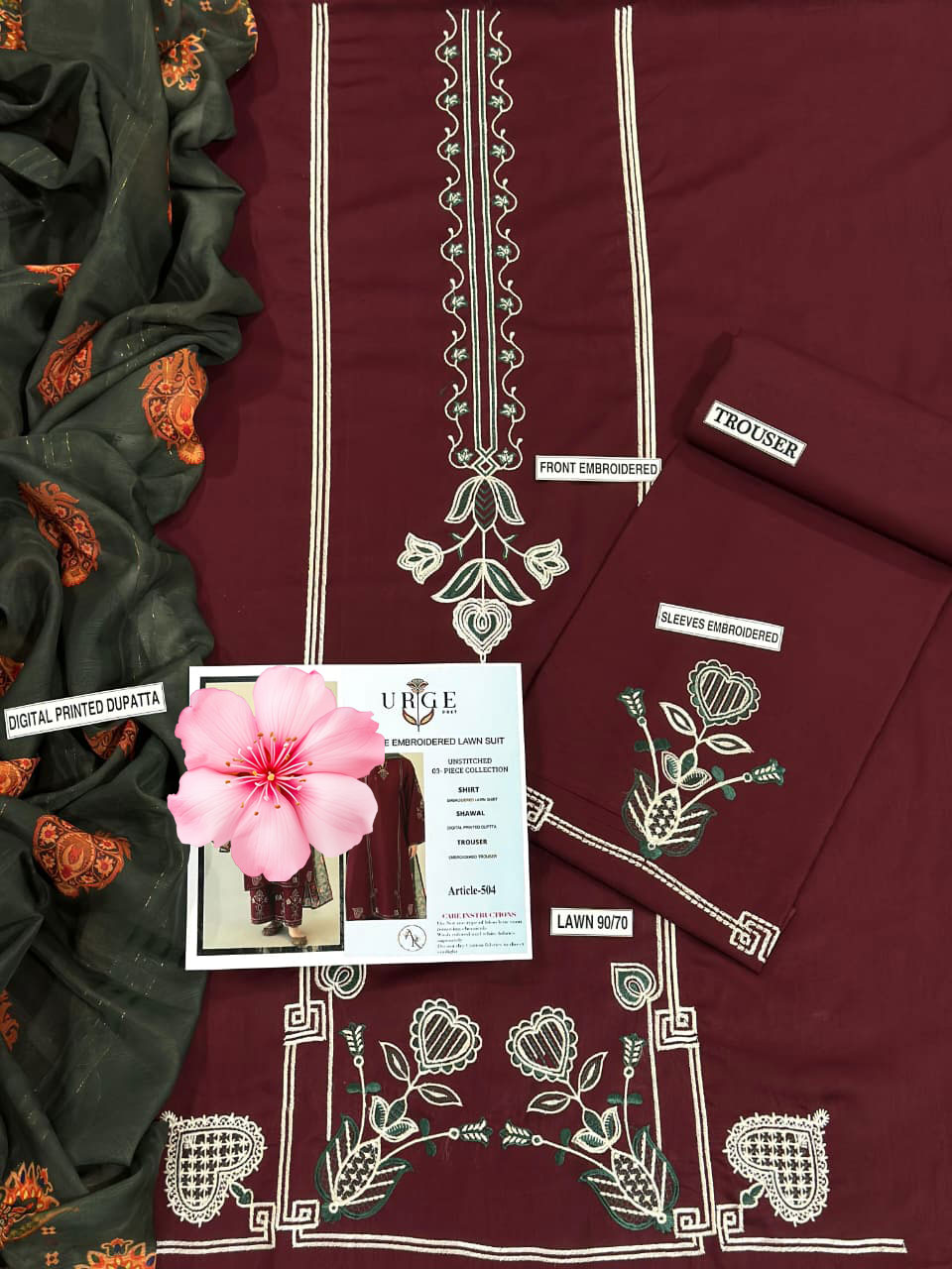 3pc Unstitched Pure Lawn Heavy Embroidered Suit