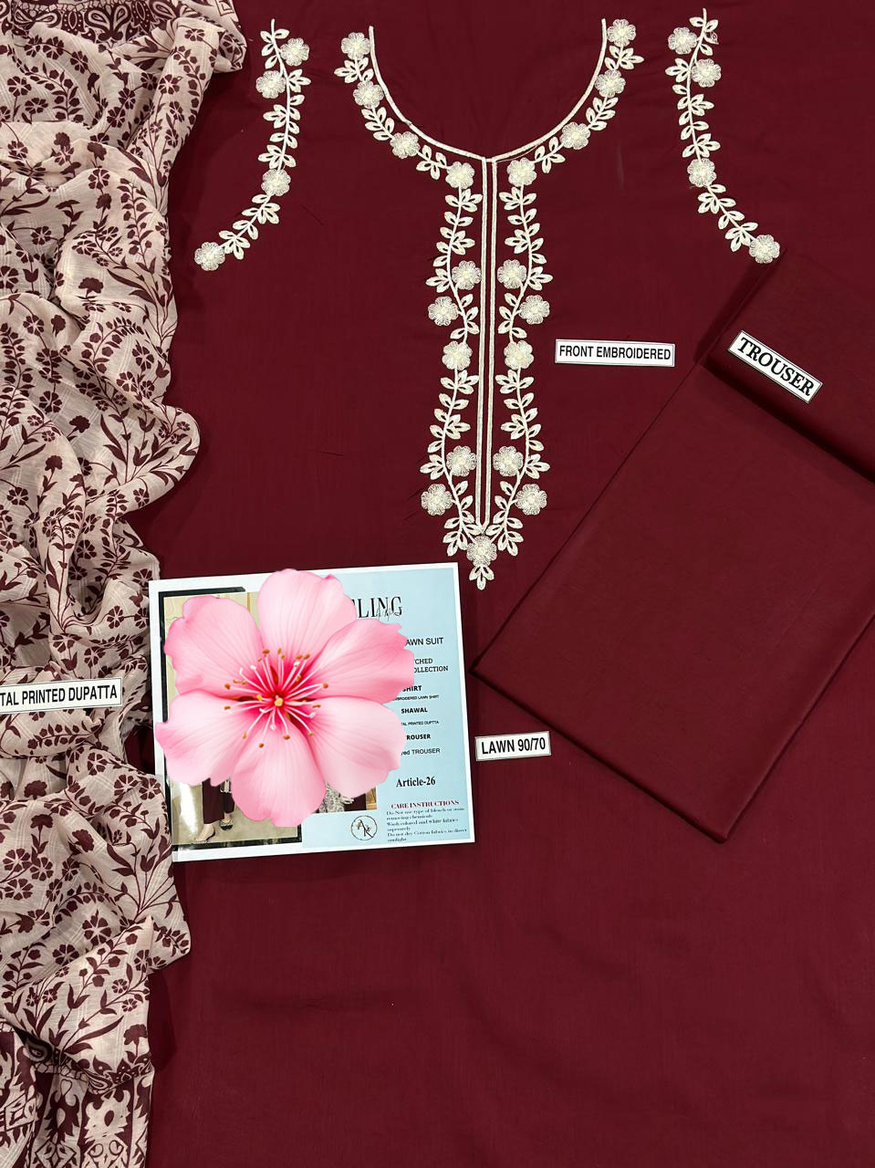 3pc Unstitched Pure Lawn Heavy Embroidered Suit