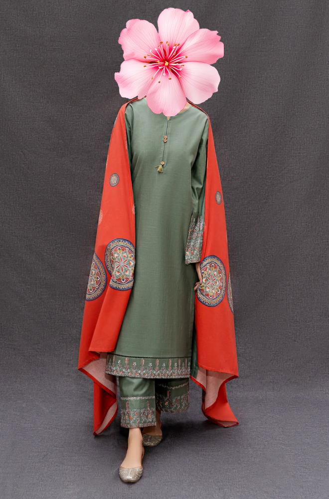 3pc Unstitched Pure Lawn Heavy Embroidered Suit