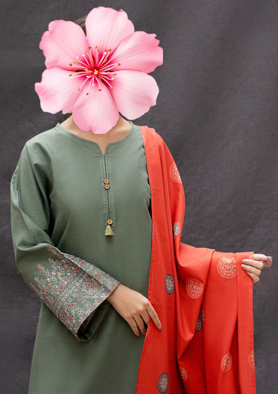 3pc Unstitched Pure Lawn Heavy Embroidered Suit