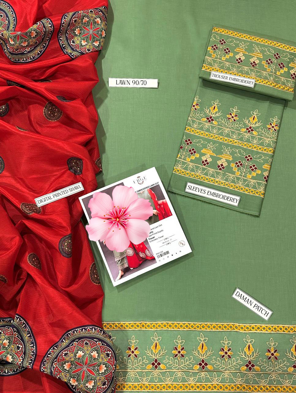 3pc Unstitched Pure Lawn Heavy Embroidered Suit