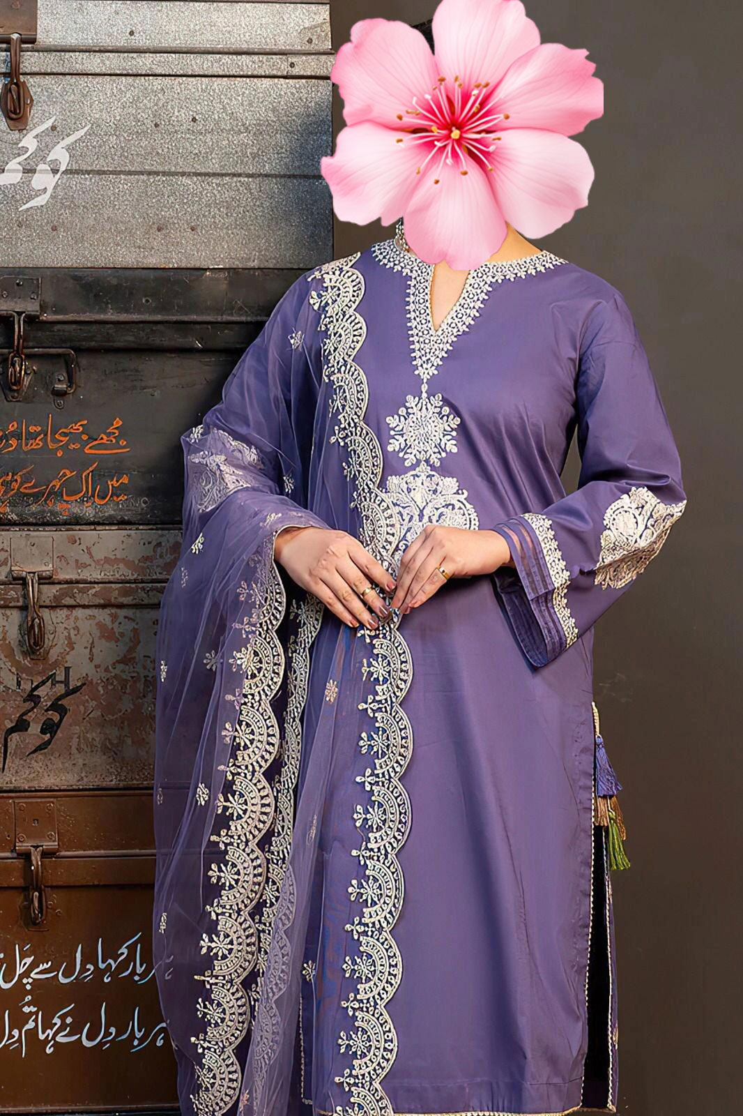 3pc Unstitched Pure Lawn Heavy Embroidered Suit