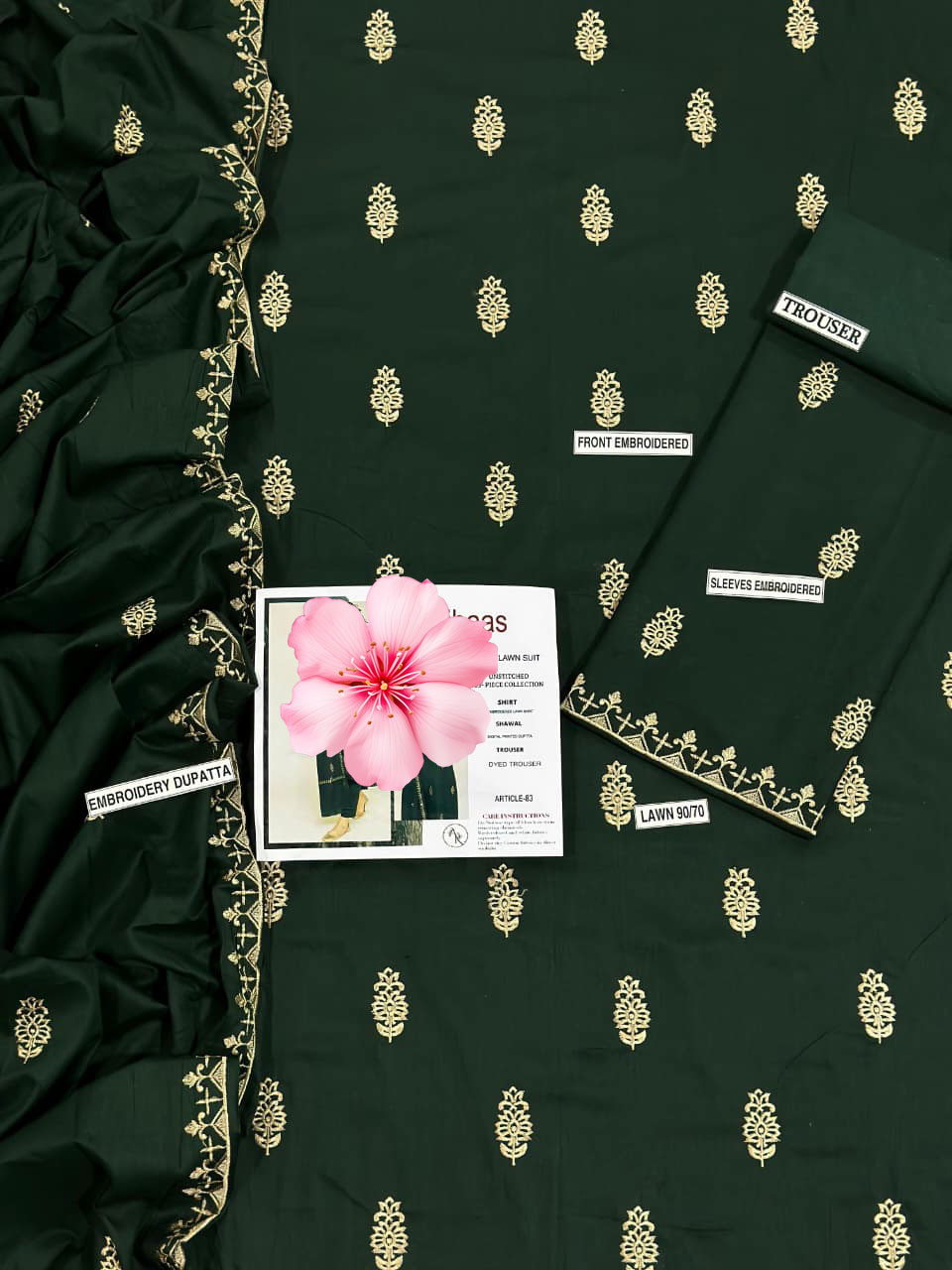 3pc Unstitched Pure Lawn Heavy Embroidered Suit