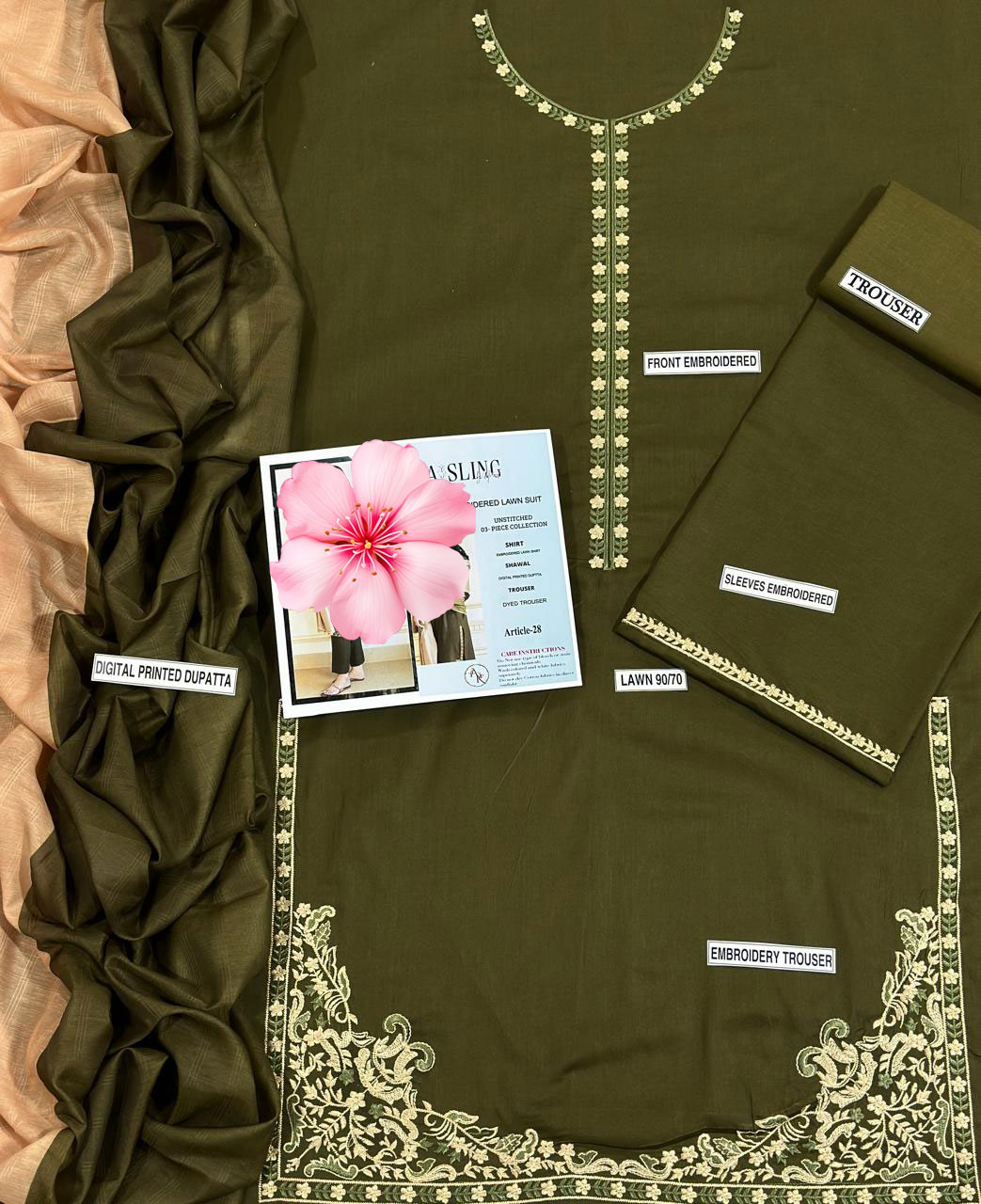 3pc Unstitched Pure Lawn Heavy Embroidered Suit