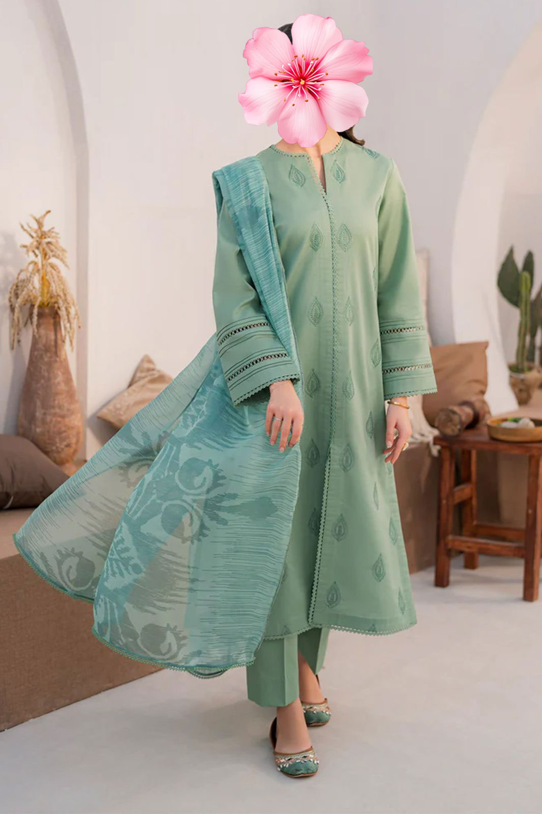 3pc Unstitched Pure Lawn Heavy Embroidered Suit