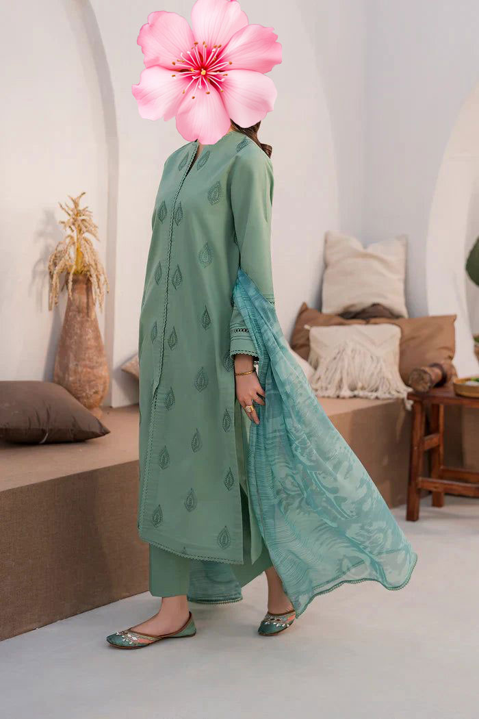 3pc Unstitched Pure Lawn Heavy Embroidered Suit