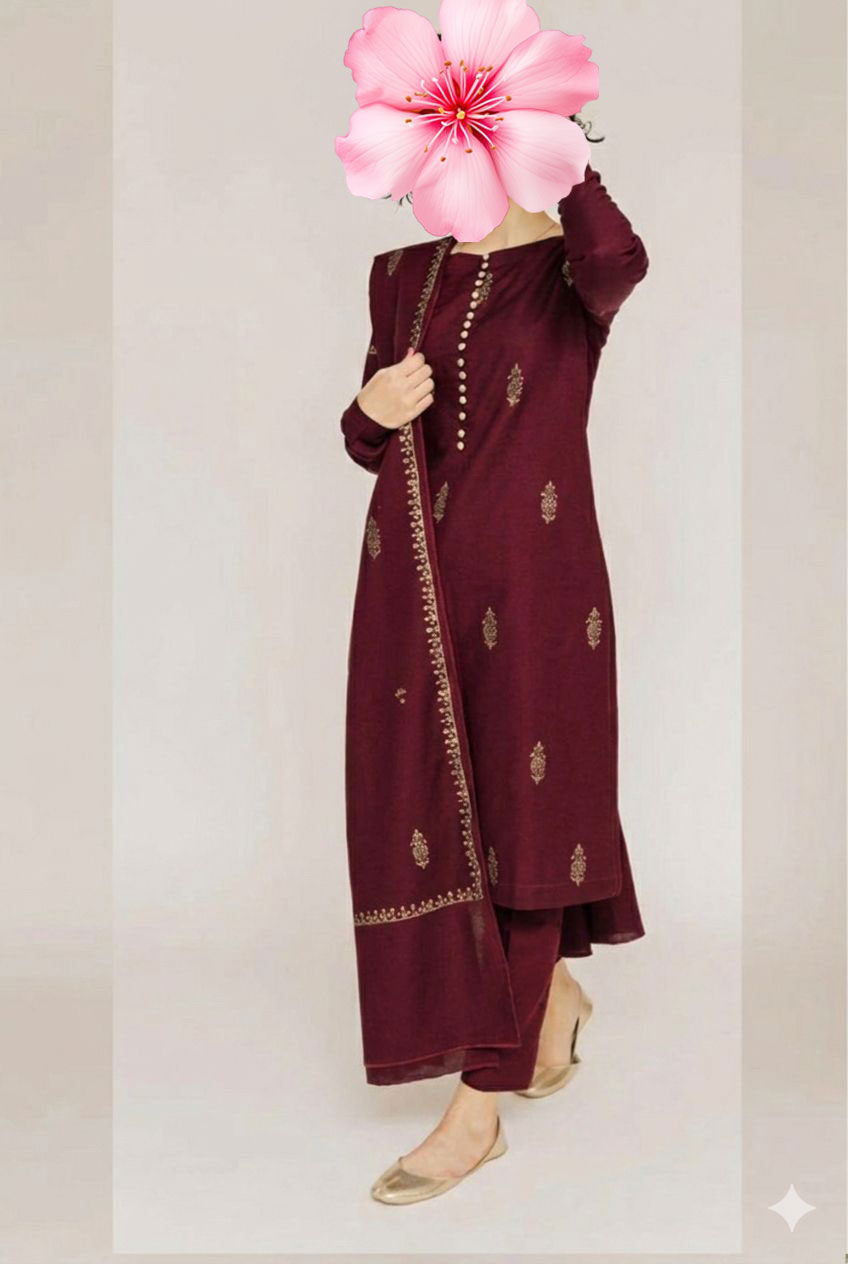 3pc Unstitched Pure Lawn Heavy Embroidered Suit