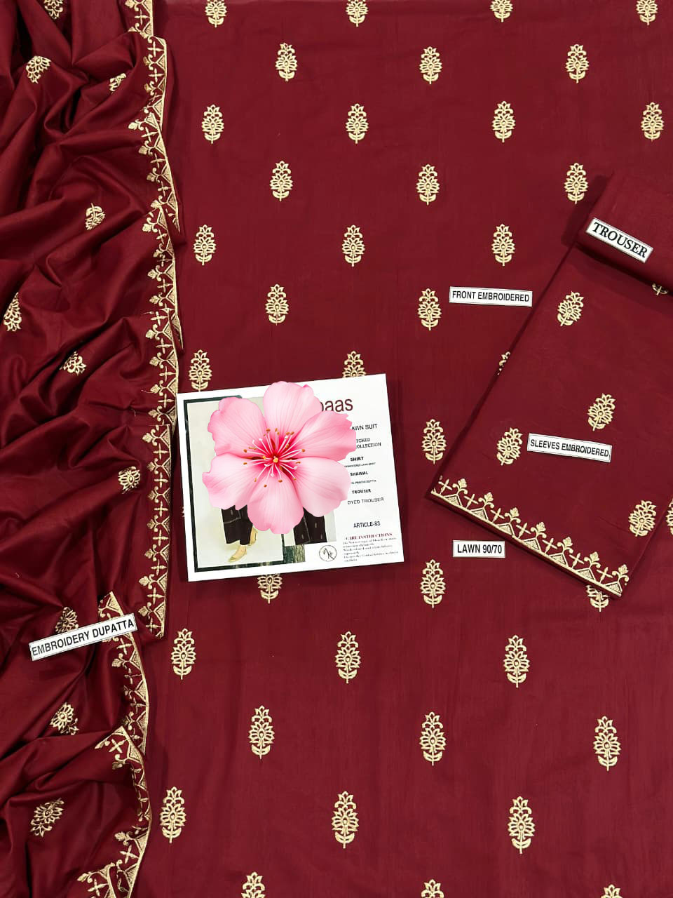 3pc Unstitched Pure Lawn Heavy Embroidered Suit