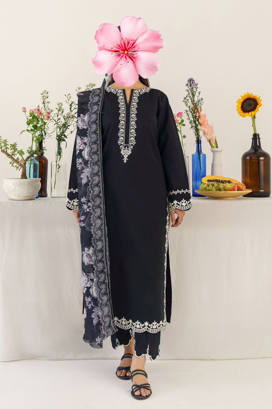 3pc Unstitched Pure Lawn Heavy Embroidered Suit