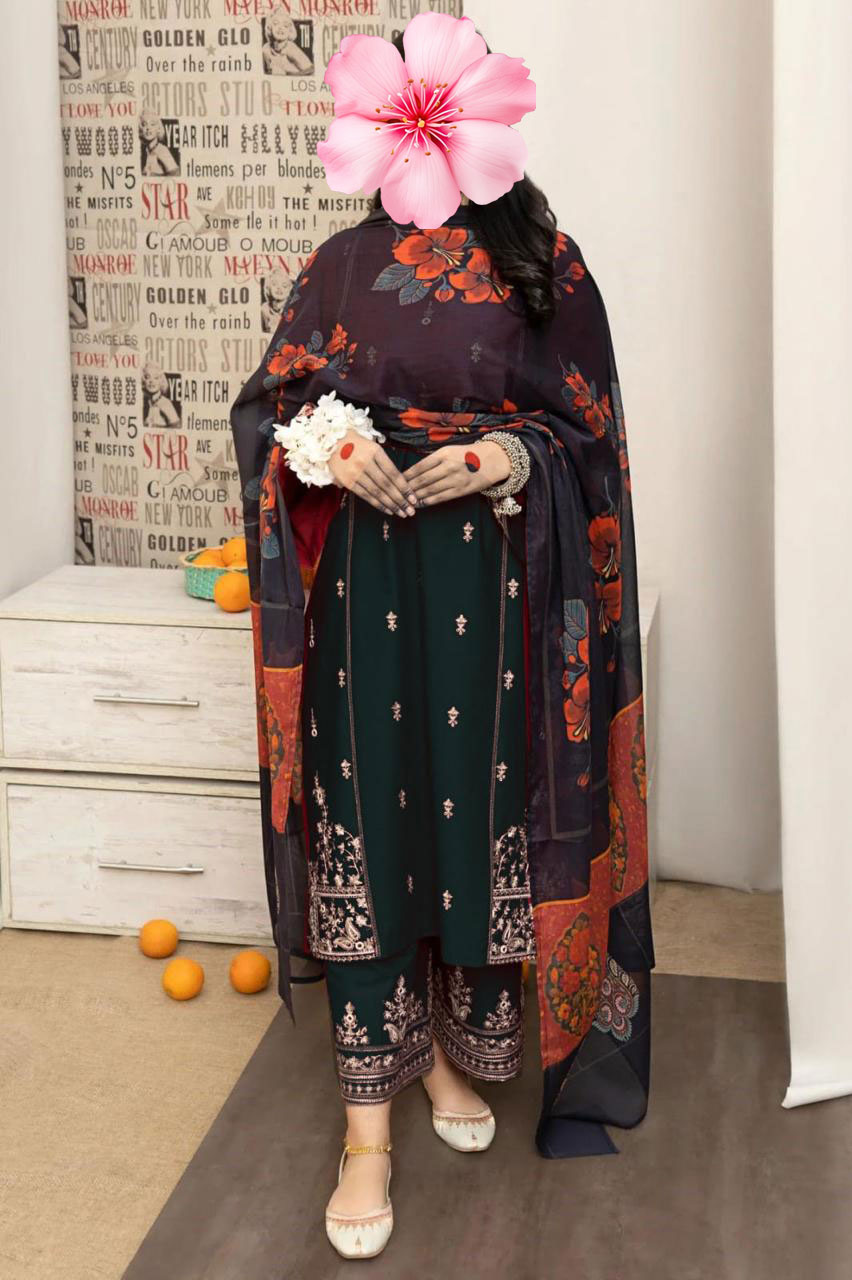 3pc Unstitched Pure Lawn Heavy Embroidered Suit