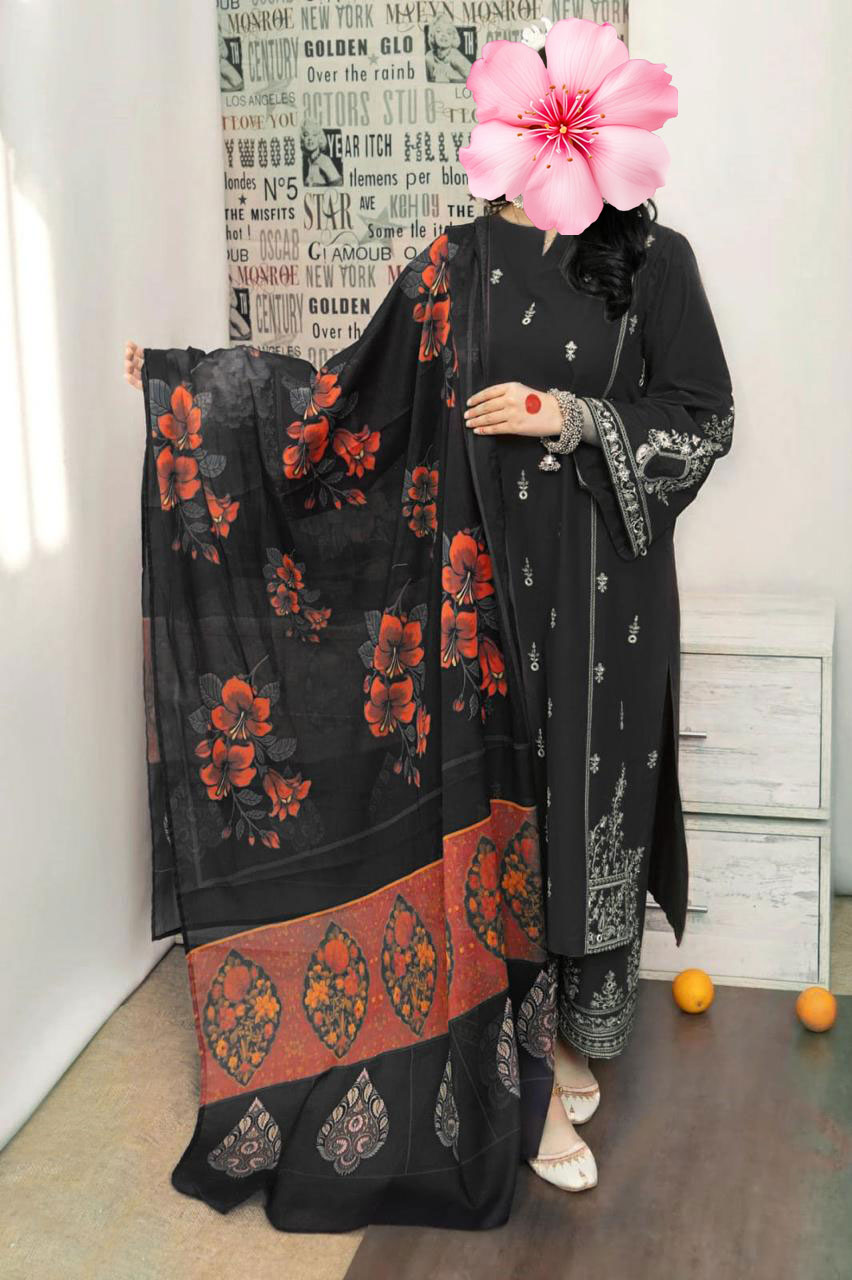 3pc Unstitched Pure Lawn Heavy Embroidered Suit