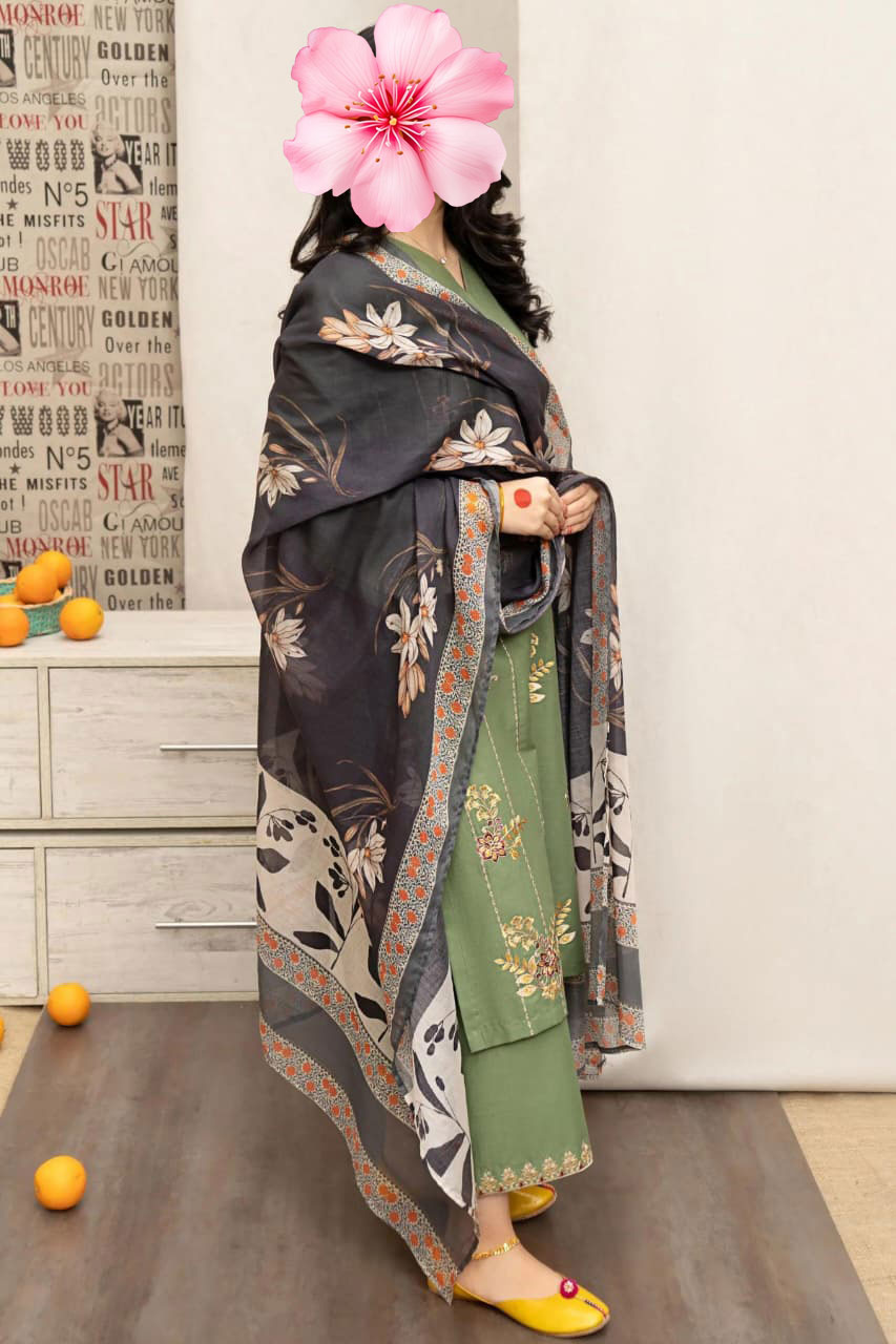 3pc Unstitched Pure Lawn Heavy Embroidered Suit