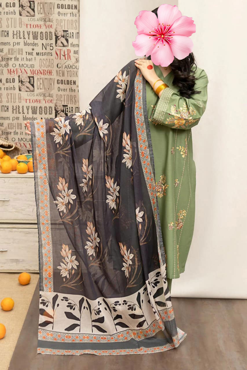 3pc Unstitched Pure Lawn Heavy Embroidered Suit
