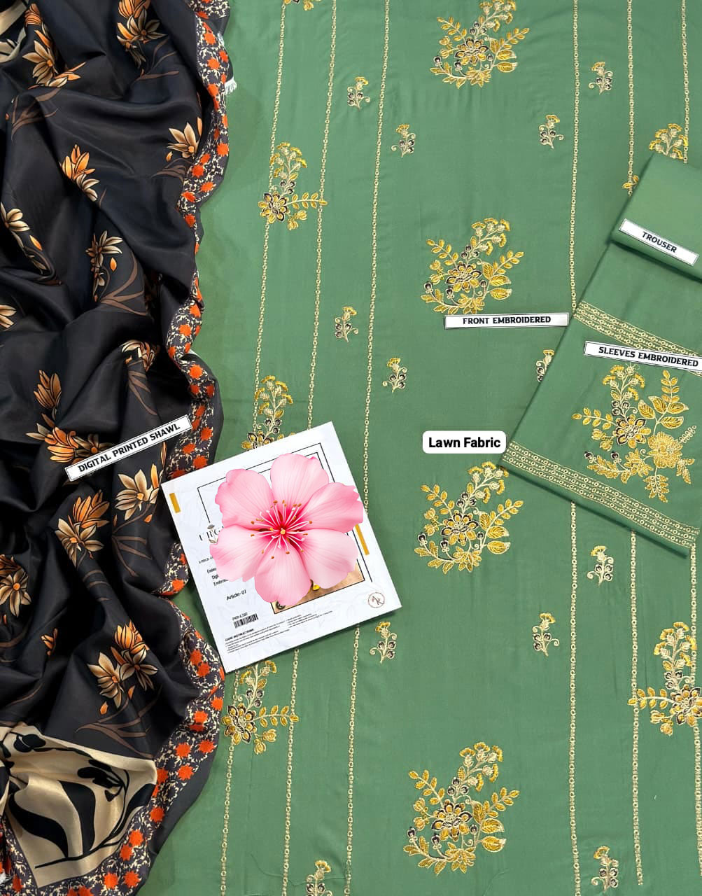 3pc Unstitched Pure Lawn Heavy Embroidered Suit