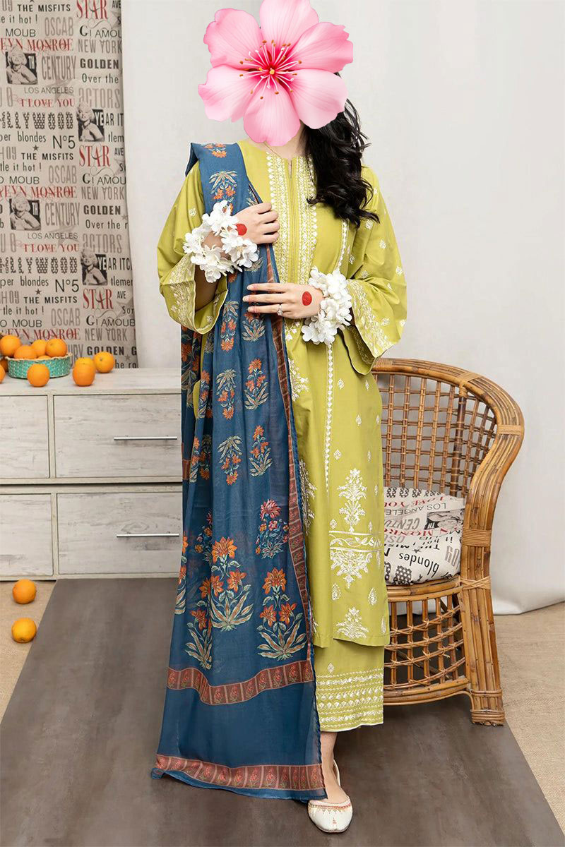 3pc Unstitched Pure Lawn Heavy Embroidered Suit