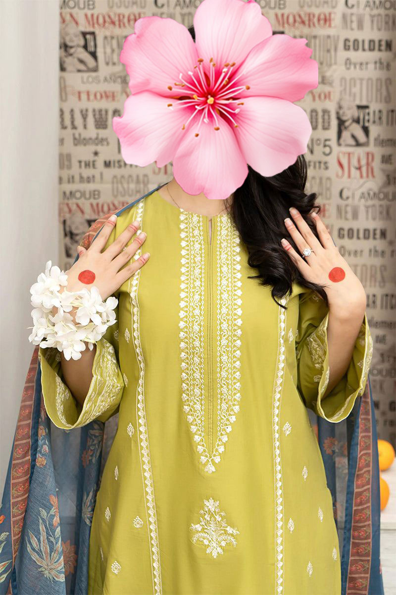 3pc Unstitched Pure Lawn Heavy Embroidered Suit