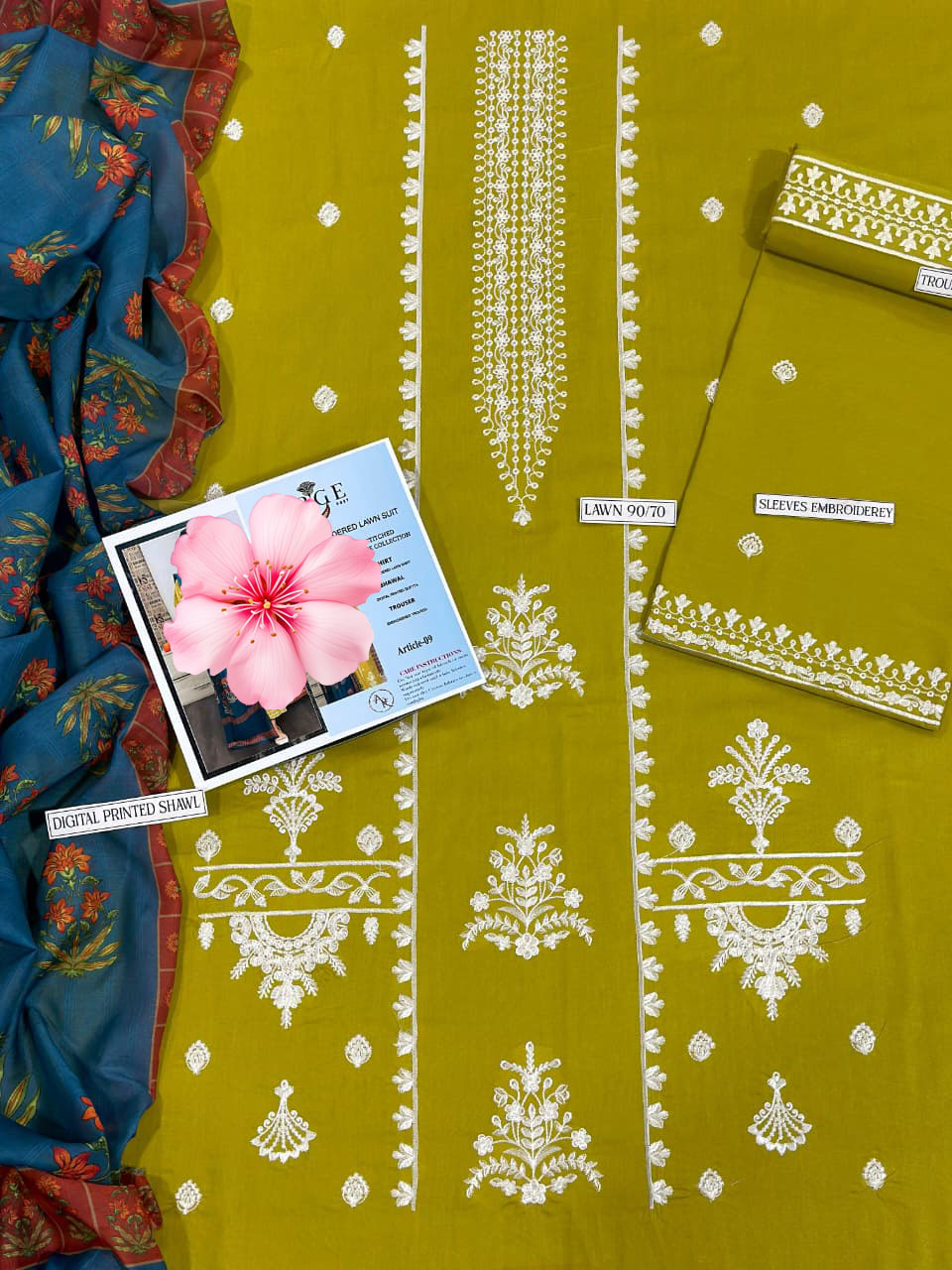 3pc Unstitched Pure Lawn Heavy Embroidered Suit