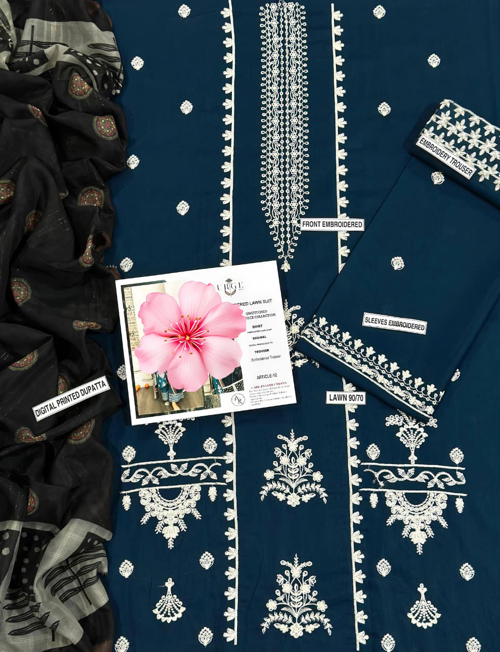 3pc Unstitched Pure Lawn Heavy Embroidered Suit