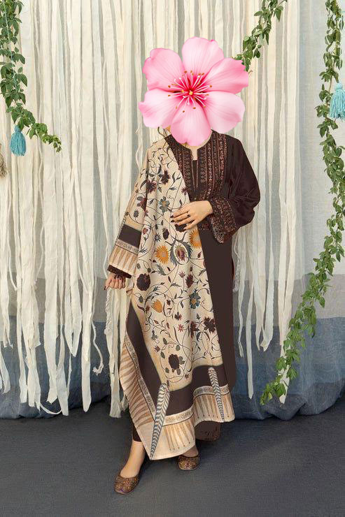 3pc Unstitched Pure Lawn Heavy Embroidered Suit