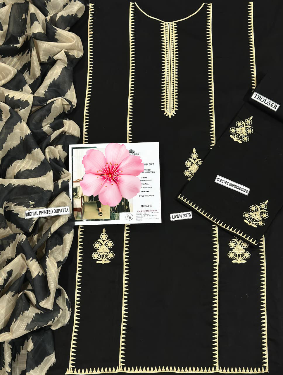 3pc Unstitched Pure Lawn Heavy Embroidered Suit