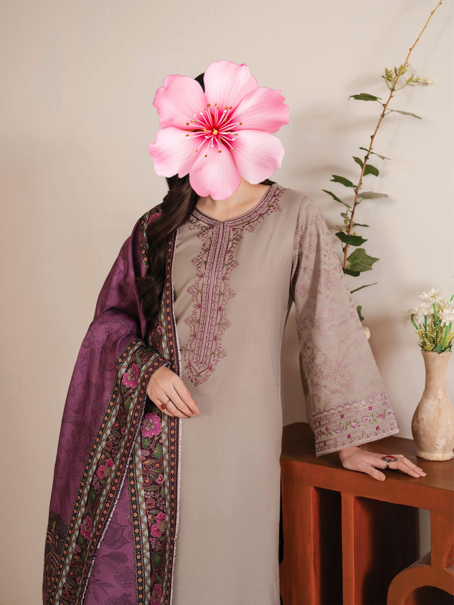 3pc Unstitched Pure Lawn Heavy Embroidered Suit