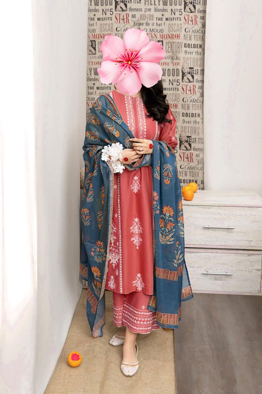 3pc Unstitched Pure Lawn Heavy Embroidered Suit