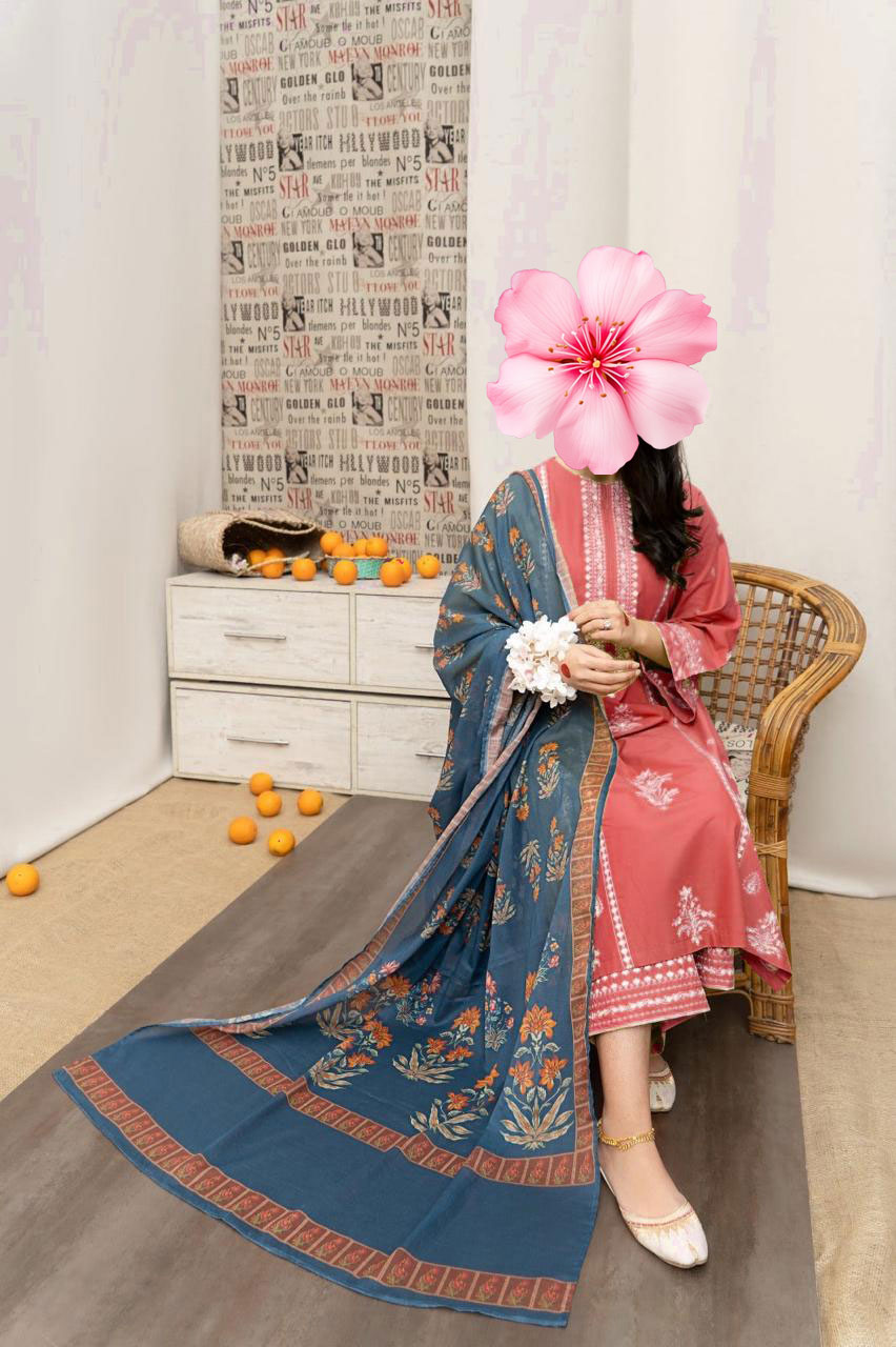 3pc Unstitched Pure Lawn Heavy Embroidered Suit