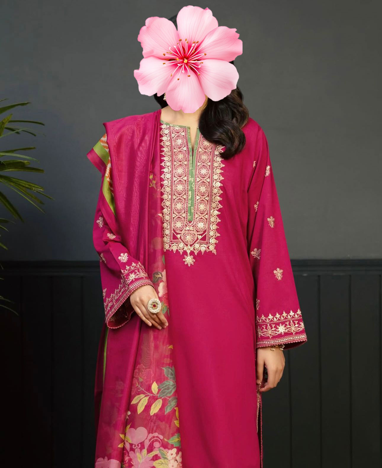 3pc Unstitched Pure Lawn Heavy Embroidered Suit