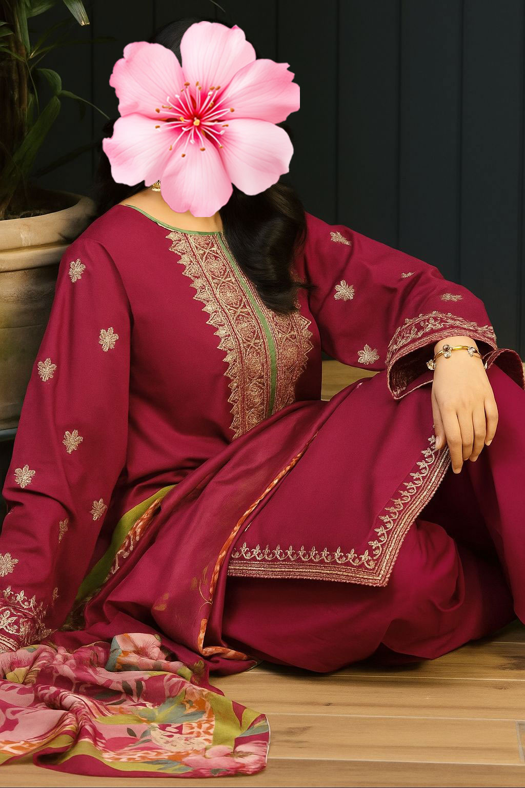 3pc Unstitched Pure Lawn Heavy Embroidered Suit