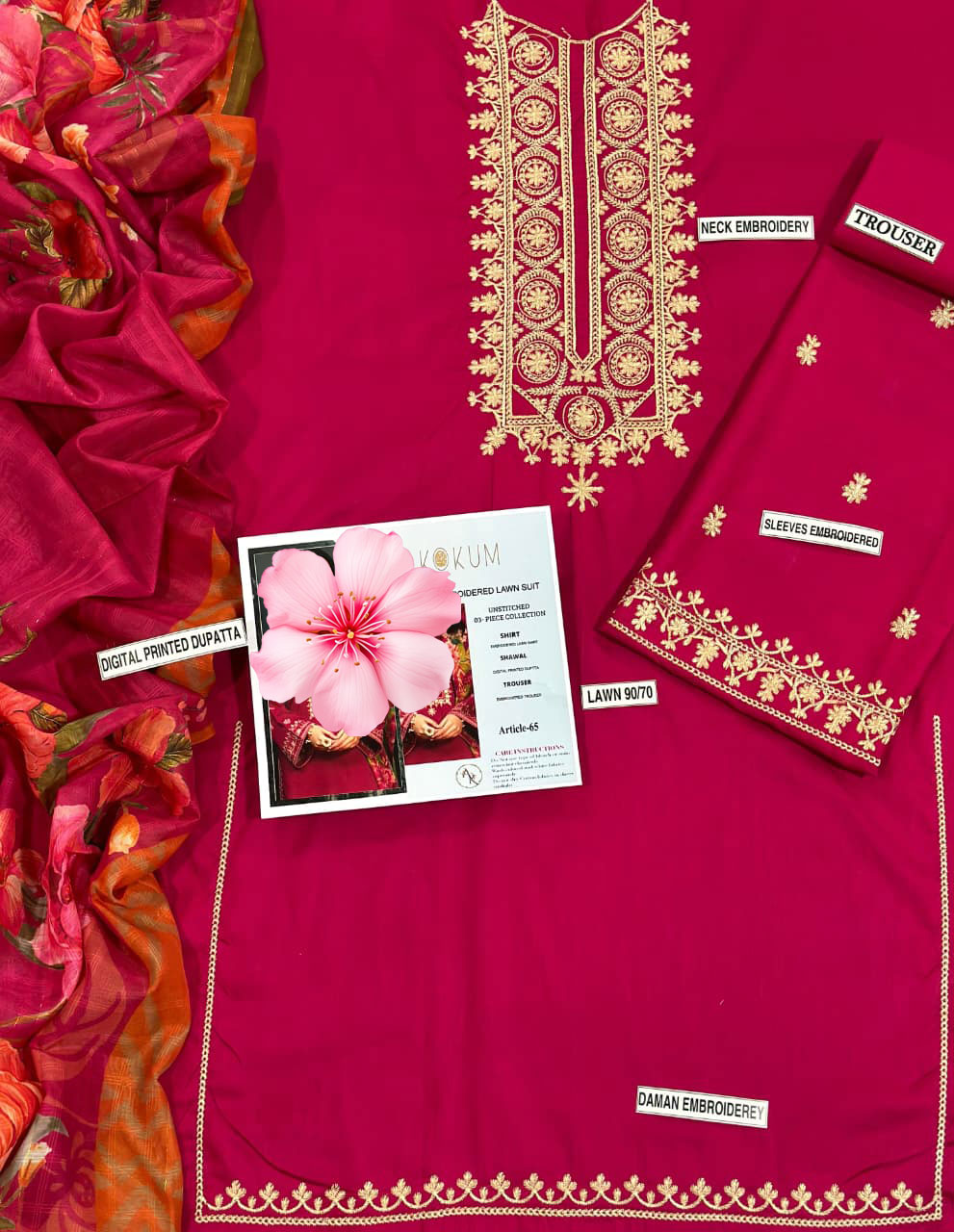 3pc Unstitched Pure Lawn Heavy Embroidered Suit