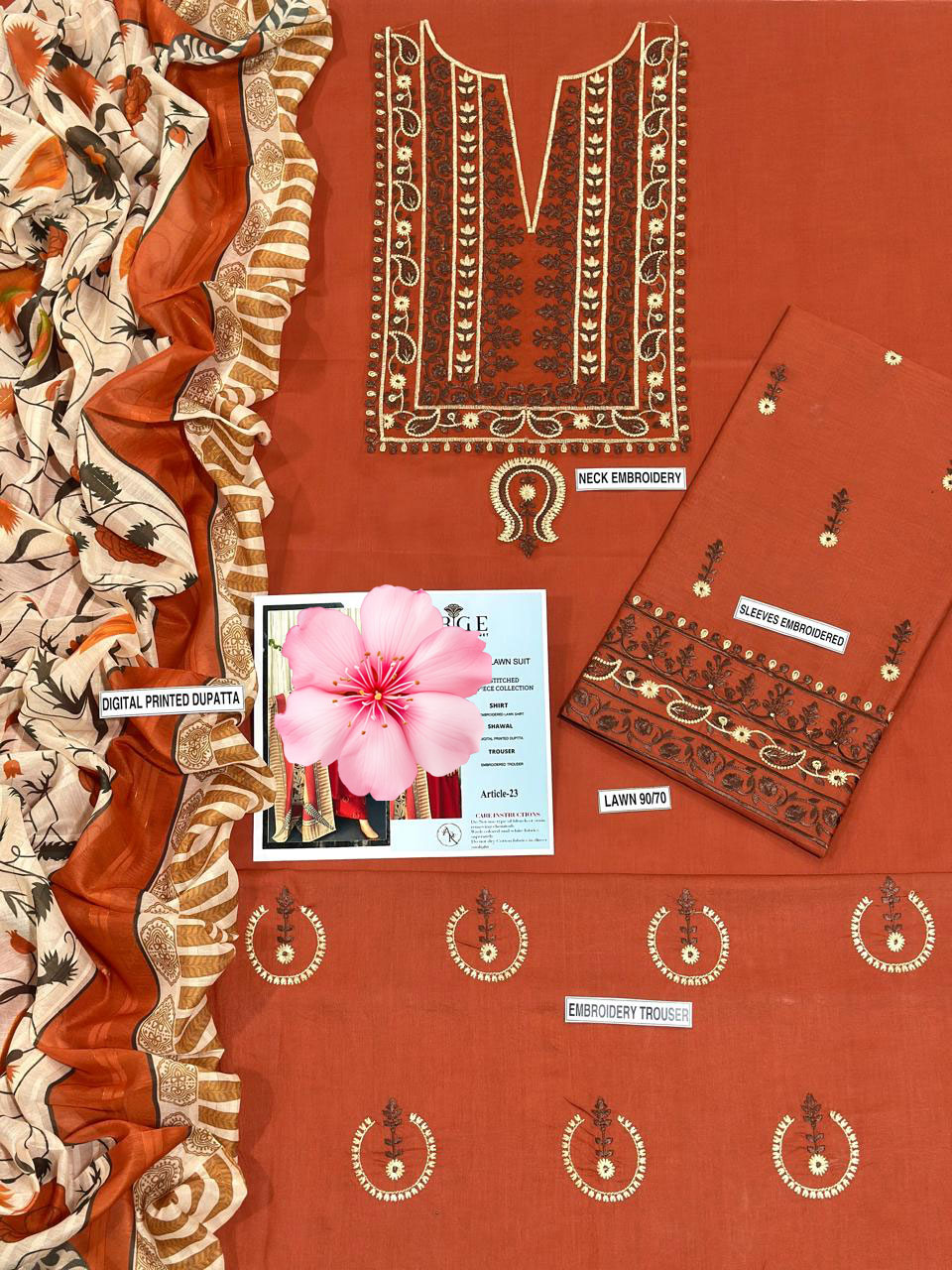 3pc Unstitched Pure Lawn Heavy Embroidered Suit