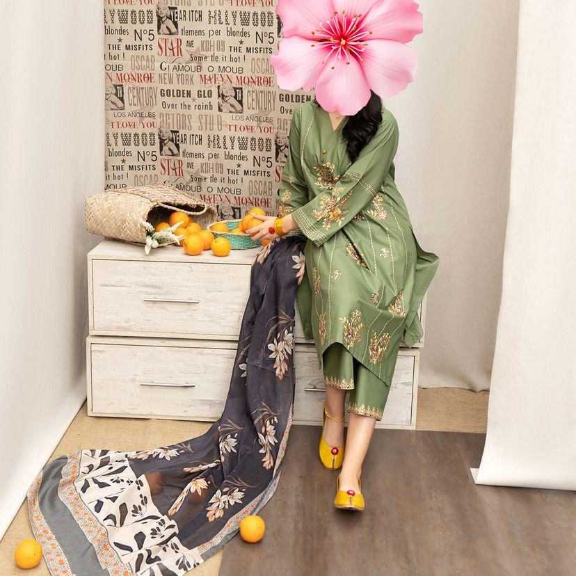 3pc Unstitched Pure Lawn Heavy Embroidered Suit