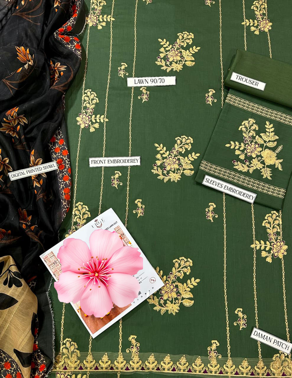 3pc Unstitched Pure Lawn Heavy Embroidered Suit
