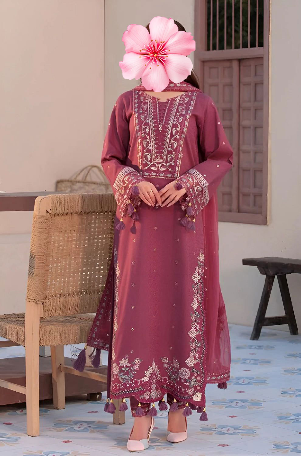 3pc Unstitched Pure Lawn Heavy Embroidered Suit