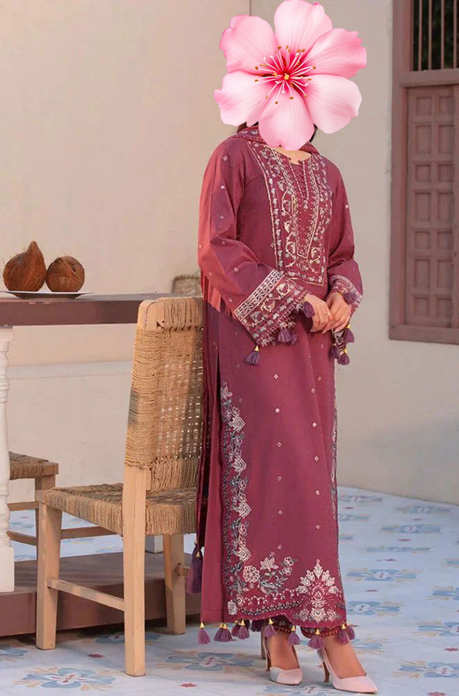 3pc Unstitched Pure Lawn Heavy Embroidered Suit