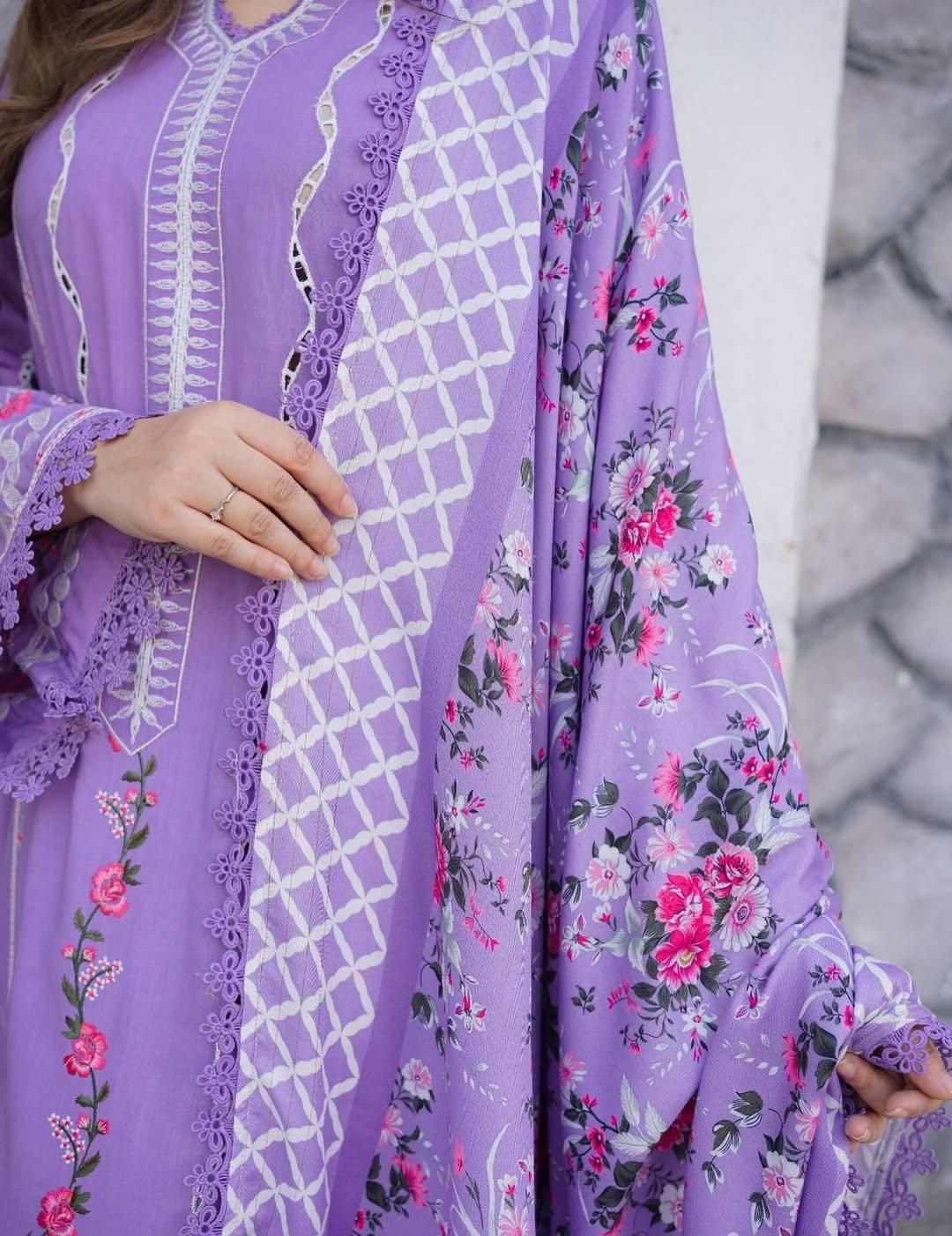 3pc Unstitched Pure Lawn Heavy Embroidered Suit
