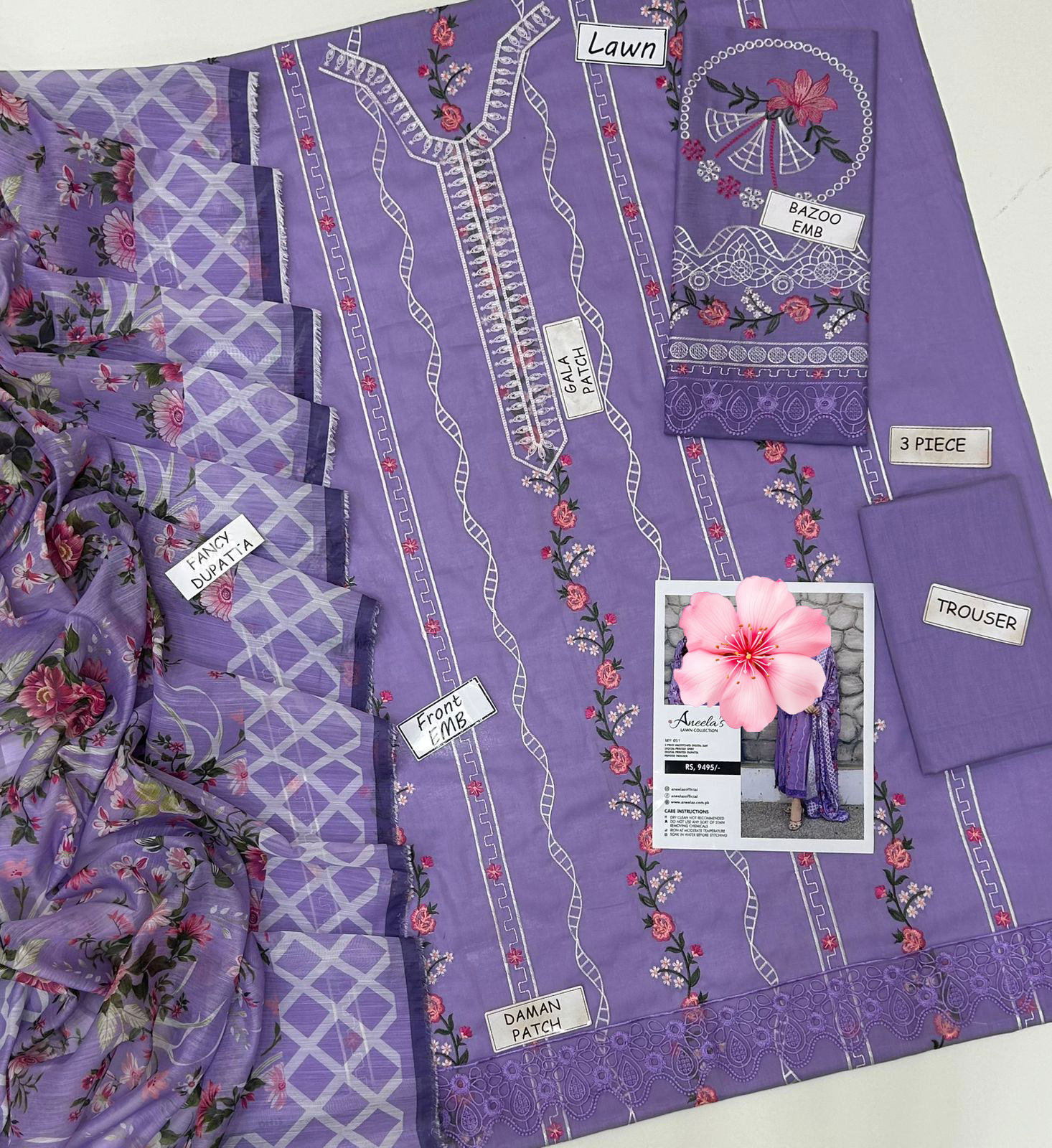 3pc Unstitched Pure Lawn Heavy Embroidered Suit