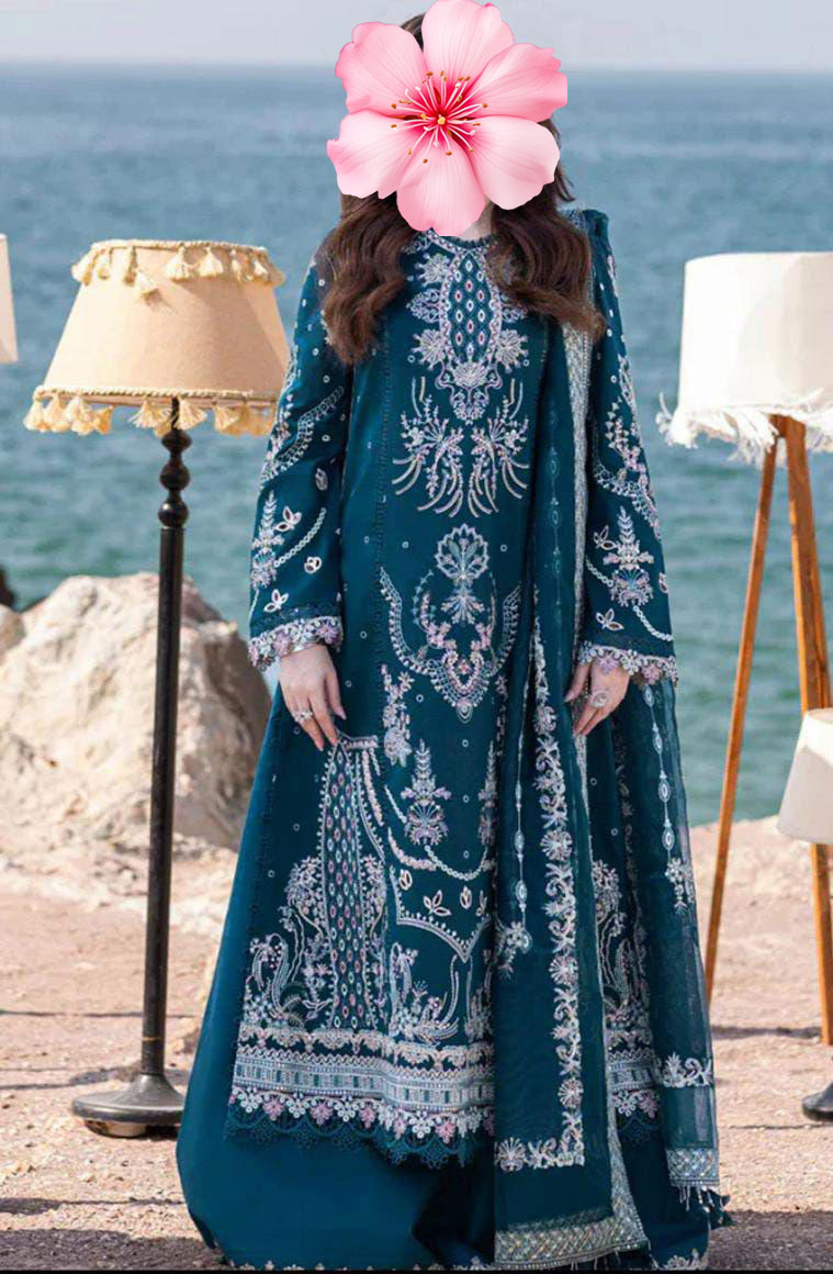 3pc Unstitched Pure Lawn Heavy Embroidered Suit