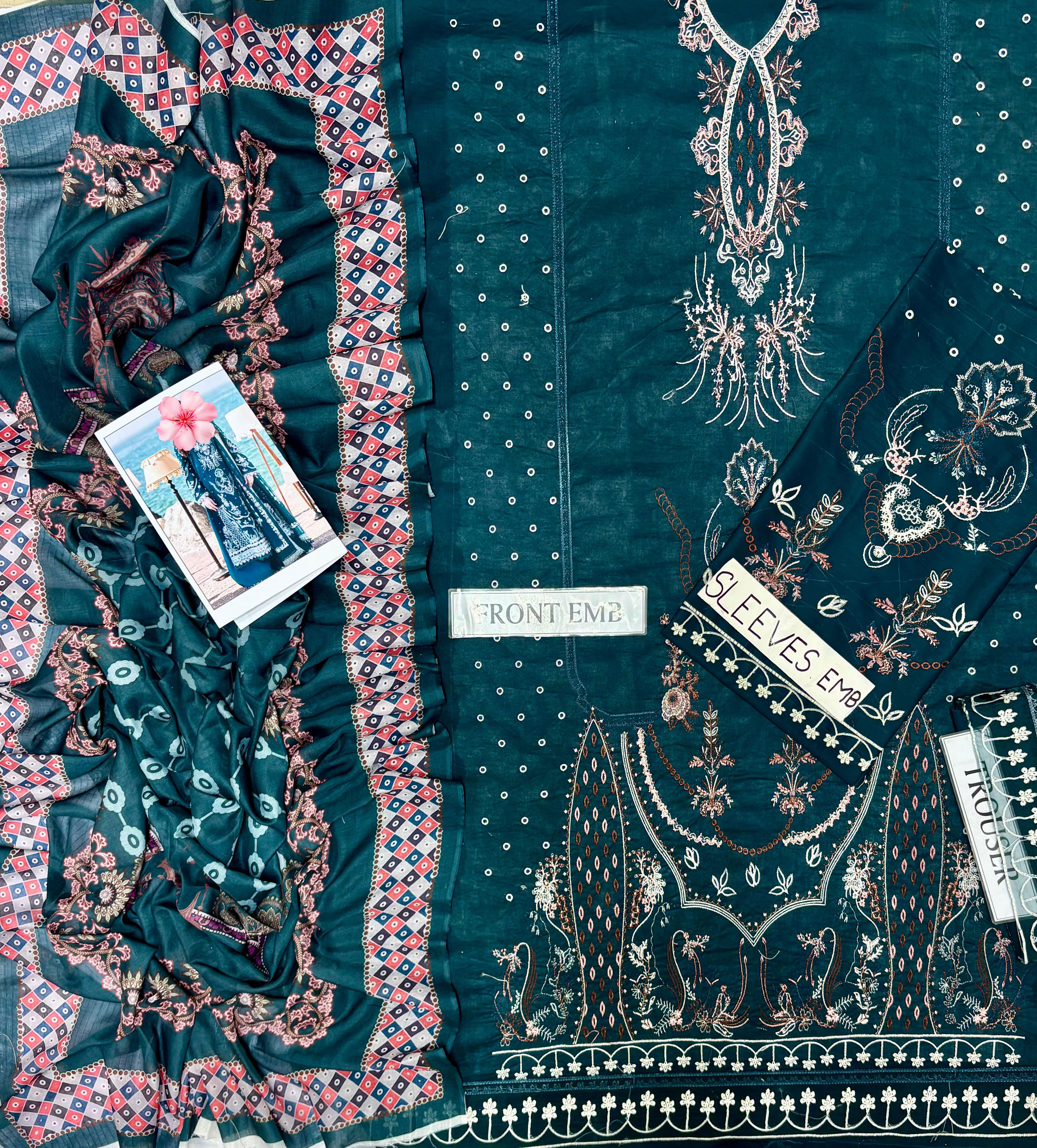3pc Unstitched Pure Lawn Heavy Embroidered Suit
