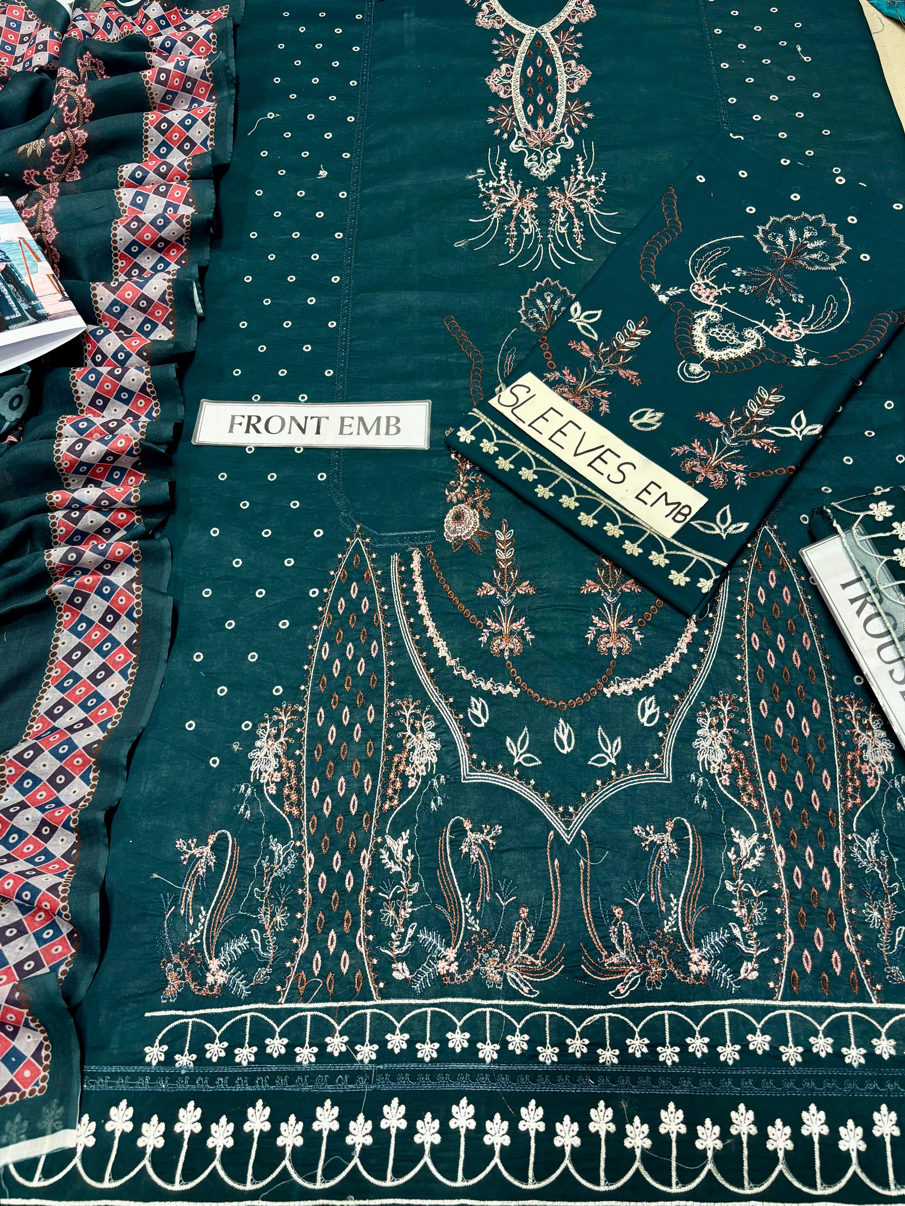 3pc Unstitched Pure Lawn Heavy Embroidered Suit