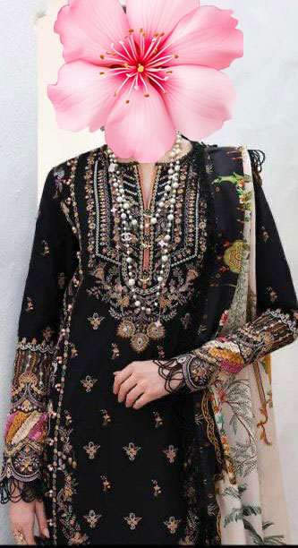 3pc Unstitched Pure Lawn Heavy Embroidered Suit