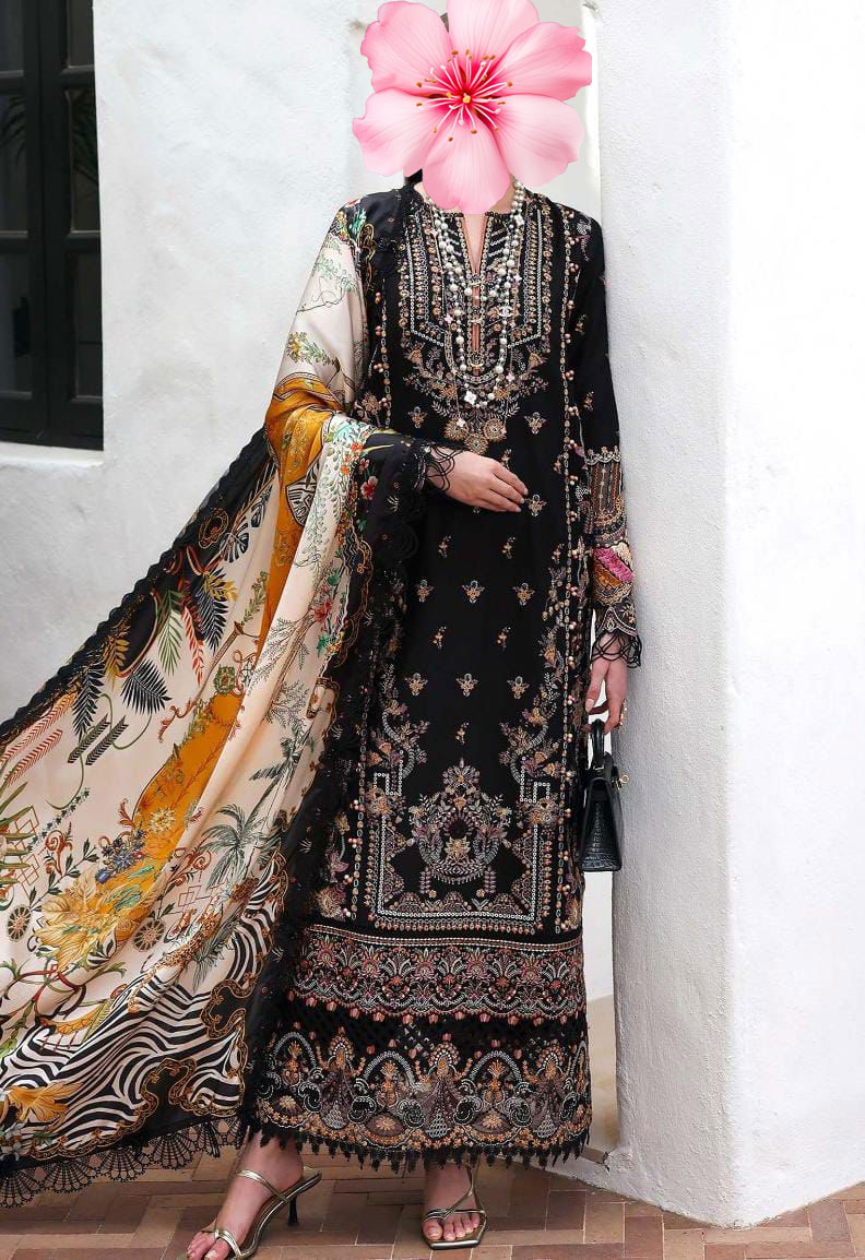 3pc Unstitched Pure Lawn Heavy Embroidered Suit