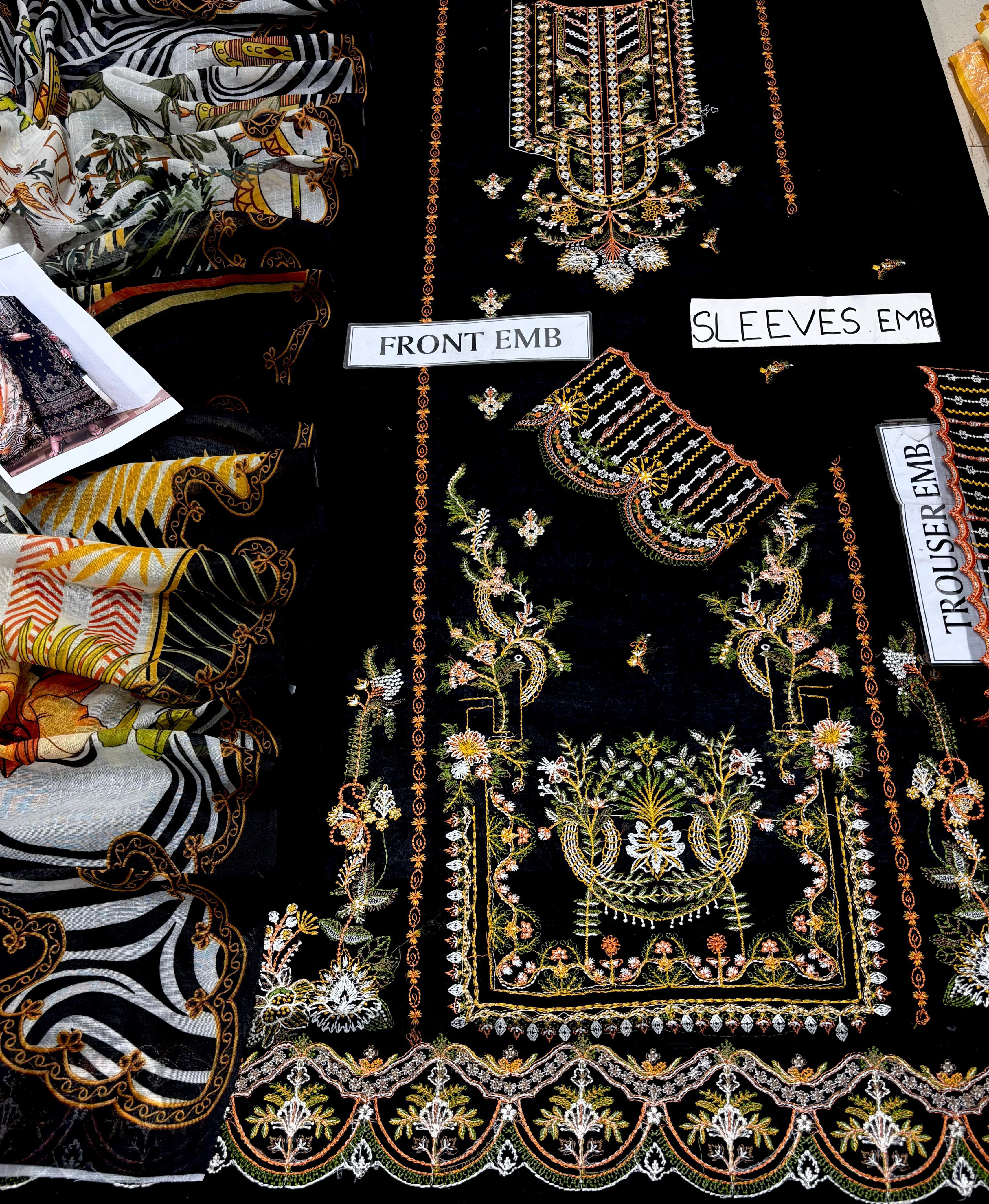 3pc Unstitched Pure Lawn Heavy Embroidered Suit
